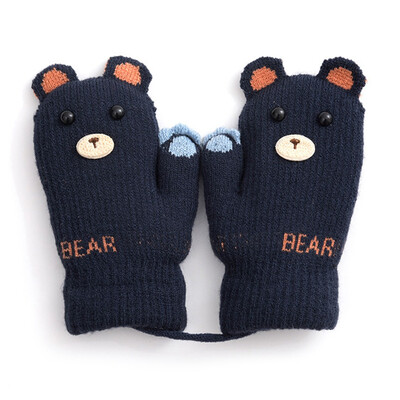 

Winter Child Cold Protection Gloves Cute Bear Caricature Halter Knitting Warm Mittens Print Baby Gloves 3-5 Years red