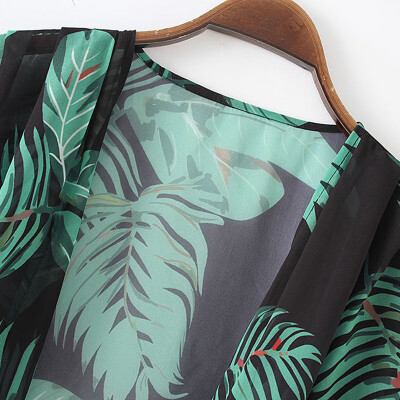 

New Women Chiffon Kimono Cardigan Leaves Print Boho Loose Outerwear Beachwear Bikini Cover Up