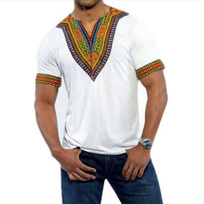 

African Tribal Shirt Men Short Sleeve Dashiki Print Succinct Hippie Top Blouse