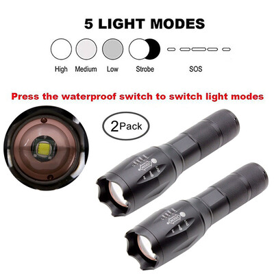 

Saidsome 2Pcs Water Resistant Torch Light Zoomable T6 Flashlight with 5 Light Modes flashlight lamp