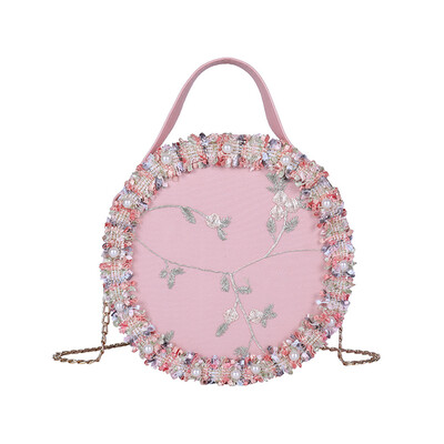 

Women Round Messenger Bag Elegant Wool Floral Shoulder Bag Ladies Chain Circular Crossbody Bags Female Handbags T30