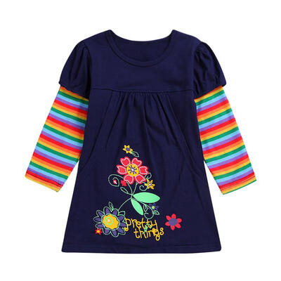 

Girls Baby Children Princess Dress Cotton Colorful Stripe Print Clothing