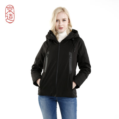 

JZAO Womens down jacket white goose down casual hood windproof outdoor short warm down jacket down jacket black XL