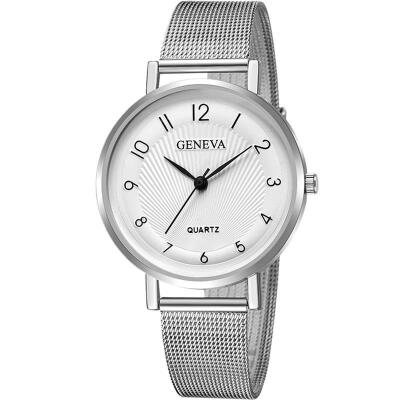 

2019 GENEVA Watch Women Clock Mesh Band Stainless Steel Analog Quartz Wristwatch Luxury Silver Black Watches Montre Femme