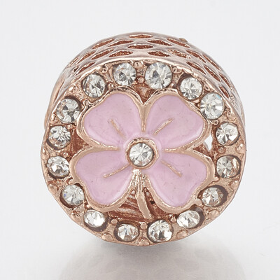 

Alloy Rhinestone European Beads with Enamel Large Hole Beads Hollow Column Rose Gold Crystal Pink 115x9mm Hole 5mm