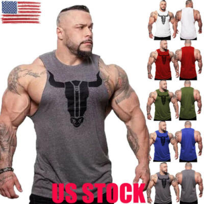 

US Mens Gym Muscle Shirt Tank Top Sports Bodybuilding Fitness Athletic Vest NEW