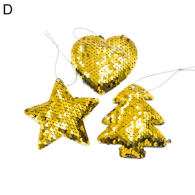 

3Pcs Sequin Hanging Christmas Tree Star Heart Angel Ornament Home Window Decor