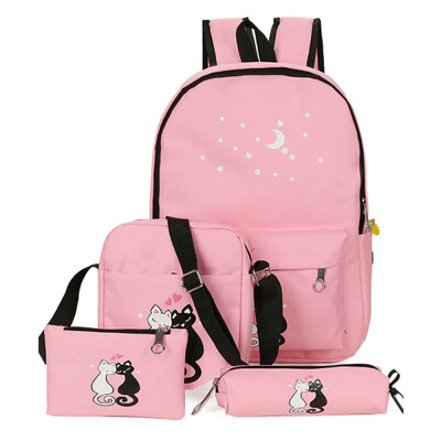 

Women\s Bags Set Preppy Chic Cute Cat Pattern Printed Canvas School Bag