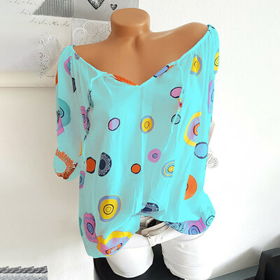

Starmoon Women Fashion Summer V Neck Dot Printed Half Sleeve Blouse Loose Shirt Top