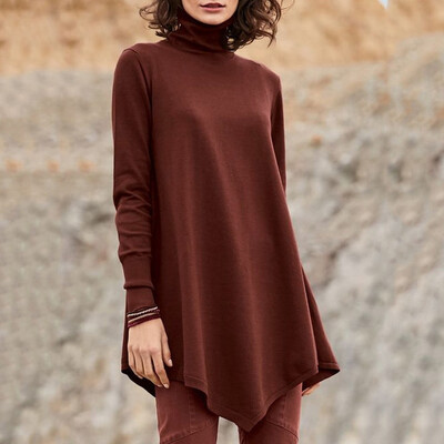 

Tailored Womens Solid Long Sleeve Irregular Sweatshirt Loose Print High Collar Tops Blous