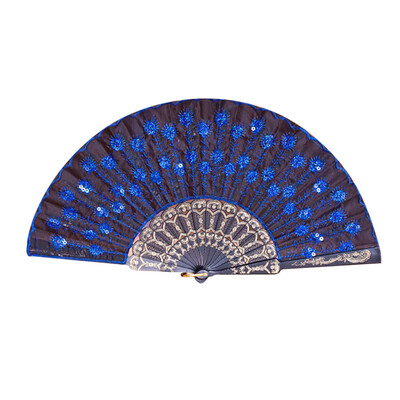 

〖Follure〗Peacock Pattern Folding Hand Held Danc Fan Embroidered Sequin Party Wedding A