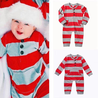 

Xmas Newborn Baby Boys Girls Striped Long Sleeve Clothes Romper Bodysuit Outfit