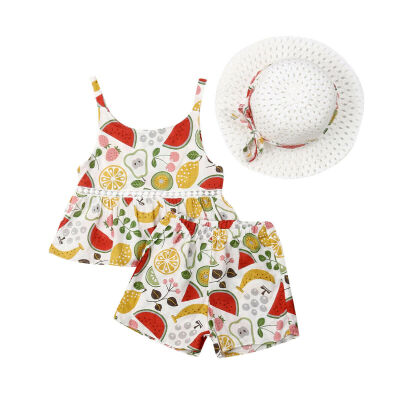 

Summer Baby Kids Girls Toddler Dress TopsShort Pants Hat Outfits Clothes Set