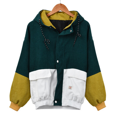 

Roseonmyhand Women Long Sleeve Corduroy Patchwork Oversize Jacket Windbreaker Coat Overcoat