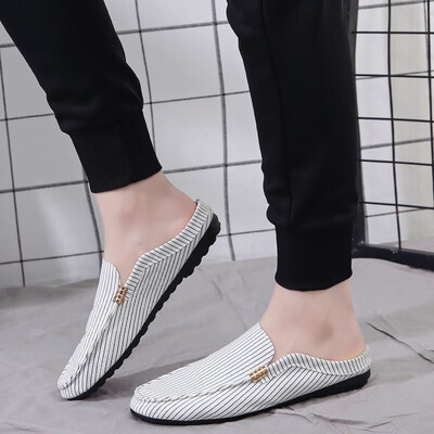 

Semi-slippers mens summer tide no heels lazy bean shoes mens slippers Vietnamese canvas sandals mens sandals sandals