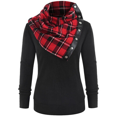 

Round Neck Sweatshirt with Tartan Neck Gaiter