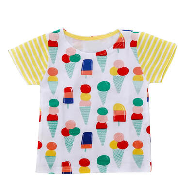 

Cute Ice Cream Print Fashion Short Sleeve Basic T-shirt Stripe Girls Tops