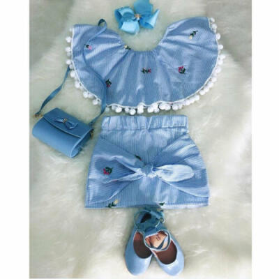 

US Infant Kid Baby Girl Lotus Leaf Collar Tops Bow Dress Skirt Outfits Clothes