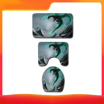 

4PcsSet Flying Dragon Printed Pattern Water-resistant Shower Curtain Pedestal Rug Lid Toilet Cover Mat Non-slip Bath Mat Set Bath