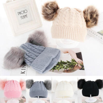 

Kid Child Baby Boys Girls Beanie Hat Cap Winter Warm Double Pom Pom Bobble Knit