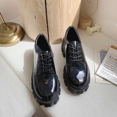 

Small leather shoes female autumn&winter thick-soled muffin shoes tie British style round head fashion shoes