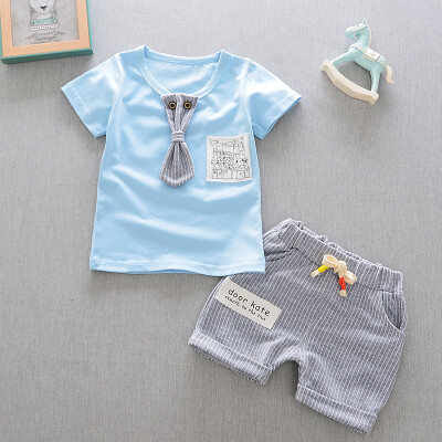 

Summer Baby Boys Clothes Cartoon Short Sleeved Cotton T-shirt Stripe Shorts Clothes Sets