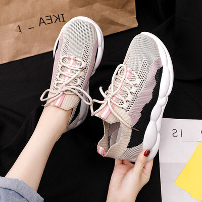 

Sports shoes women fly woven hollow mesh summer breathable Joker casual ladies light soft bottom fitness running shoes