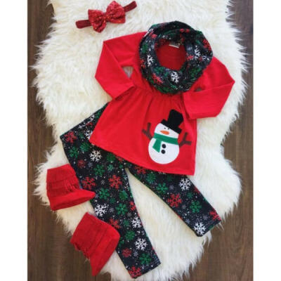 

Christmas Toddler Kids Baby Girl Xmas Clothes Outfits Tops SkirtPantsScarf Set