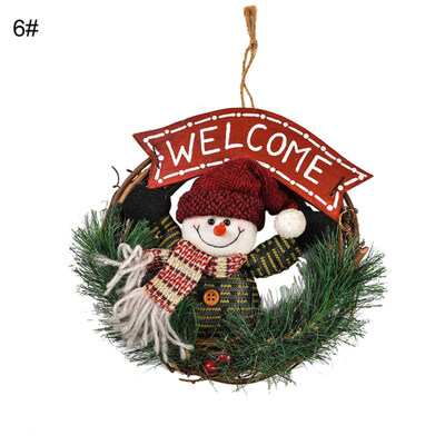

Cute Santa Snowman Garland Rattan Hoop Christmas Home Door Wall Hanging Decor