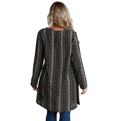 

Autumn Women Plus Size Long Loose Blouse Special Print O-Neck Long Sleeves Vintage Pullover Top