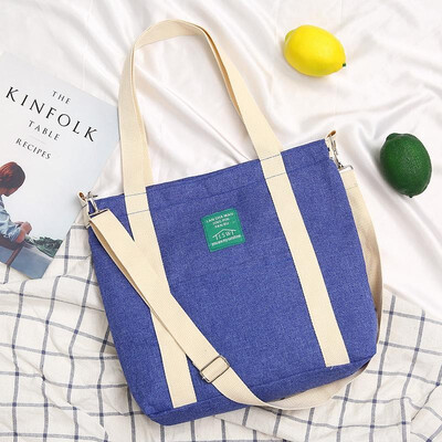

Women Canvas Crossbody Bag Color Block Splicing Zipper Pockets Multifunction Capacity Vintage Shopping Bag
