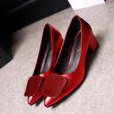 

2019 Korean version of the new spring&autumn single shoes ladies shallow mouth pointed thick heel high heels womens medium he