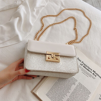 

Ins super fire sequin bag female 2019 new Korean version of the wild single shoulder slung fashion chain lock small square bag
