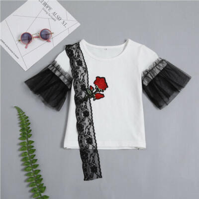 

Toddler Kids Baby Girls Summer Clothes Embroidery Lace T-Shirt Casual Tops