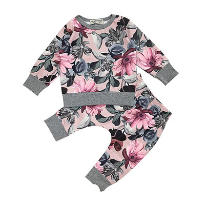 

Autumn Baby Girls Suits Baby Clothing Adorable Floral Print Long Sleeve Sweatshirt Tops Trousers Casual Outfits Clothes Size 70-