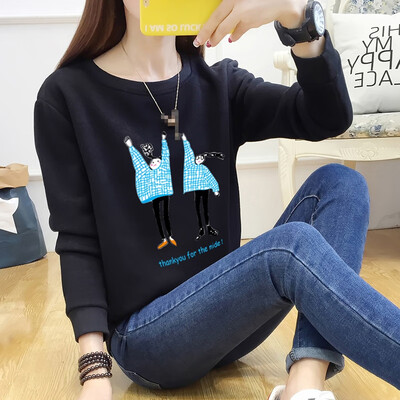 

Fashion Loose Round Neck Long-sleeved Womens Coat Korean Style Simple Casual Cartoon Print Jacket