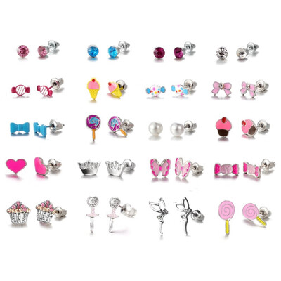 

20 Pairsset Cute Stud Earrings Set Candy Cake Stud Earrings Set for Children Heart Shape Stud Earings Irregular Fashion Jewelry