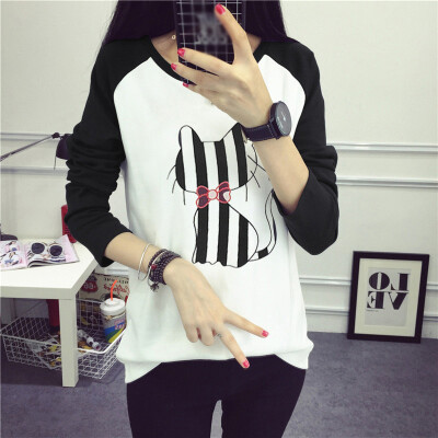 

Womens Long Sleeve T Shirt Cat Print Sweatshirt Pullover Tops Blouse Basic Loose