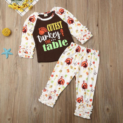

Cute Toddler Baby Girl Thanksgiving Clothes Turkey T-shirt TopsPants Outfit Set