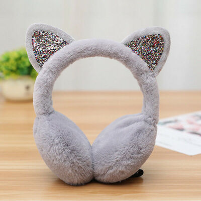 

Women Girl Cat Ear Muffs Earlap Sequin Earmuffs Winter Ear Warmer Earmuffs