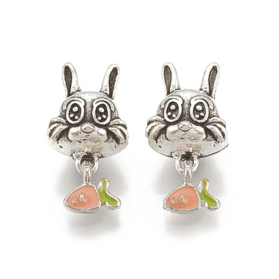 

Alloy European Dangle Beads Large Hole Pendants with Enamel Rabbit with Carrot LightSalmon Antique Silver 20mm