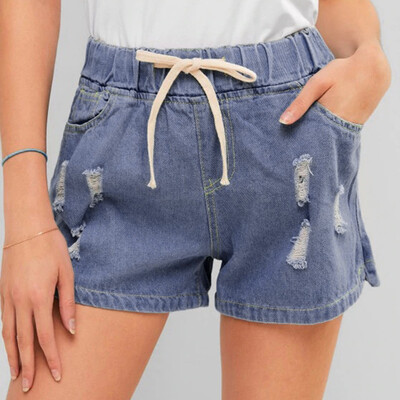 

Tailored Women Denim Jeans High Waist Stretch Straight Drawstring Elastic Trouser Pants