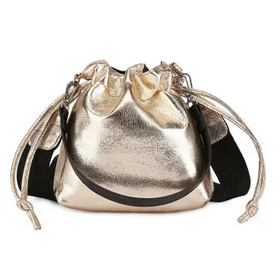 

Shoulder Drawstring Handbags Women PU Leather Glitter Bucket Messenger Bags