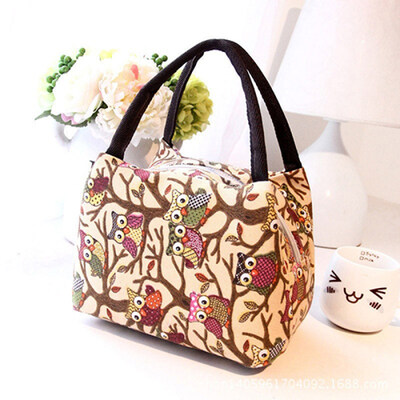 

Portable Cute Cartoon Owl Print Picnic Lunch Bag Tote Box Handbag Pouch