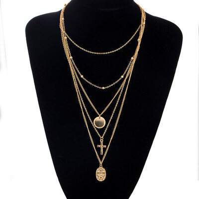 

Bohemian Bead coin Necklaces For Women Vintage Choker Cross Multi-layer Necklace Colares Statement Party Jewelry 2019 New