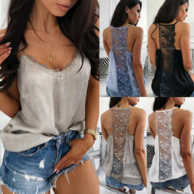 

Women Sexy Lace Vest Sleeveless Loose Camisole Casual V-Neck Tank Tops Blouse