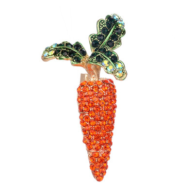 

Vivid Vegetables Brooch Green Enamel White Crystal carrot radish Brooch Corsage clips for women girls dress clothes jewelry