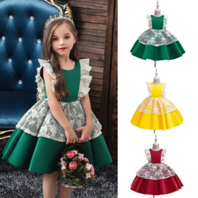 

Princess Kids Baby Girl Dress Lace Floral Party Dress Xmas Backless Tutu Dress