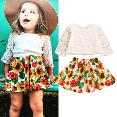 

Toddler Baby Girl Clothes Set Infant Kid Sunflower Outfit Lace Top Tutu Skirt Princess Children Clothing Set 6M-4T