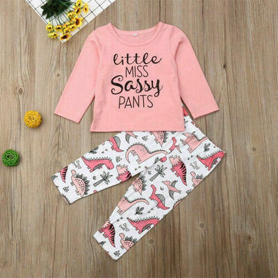 

2PCS Newborn Dinosaur Print Baby Girl Outfits TopsLong Pants Cotton Clothes set